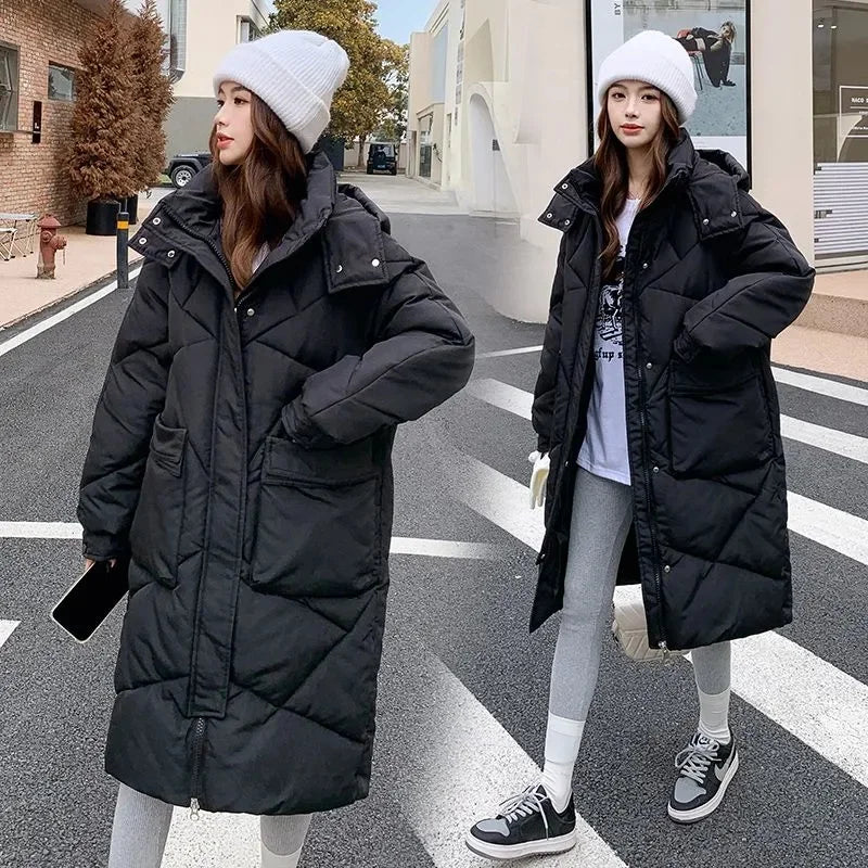 Women Winter Parkas Long Jacket Zipper Loose Puffer Parka Waterproof